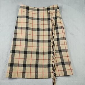 Talbots Skirt Womens 6 Fringe Faux Wrap Outdoor Plaid Preppy Office Fall Brown